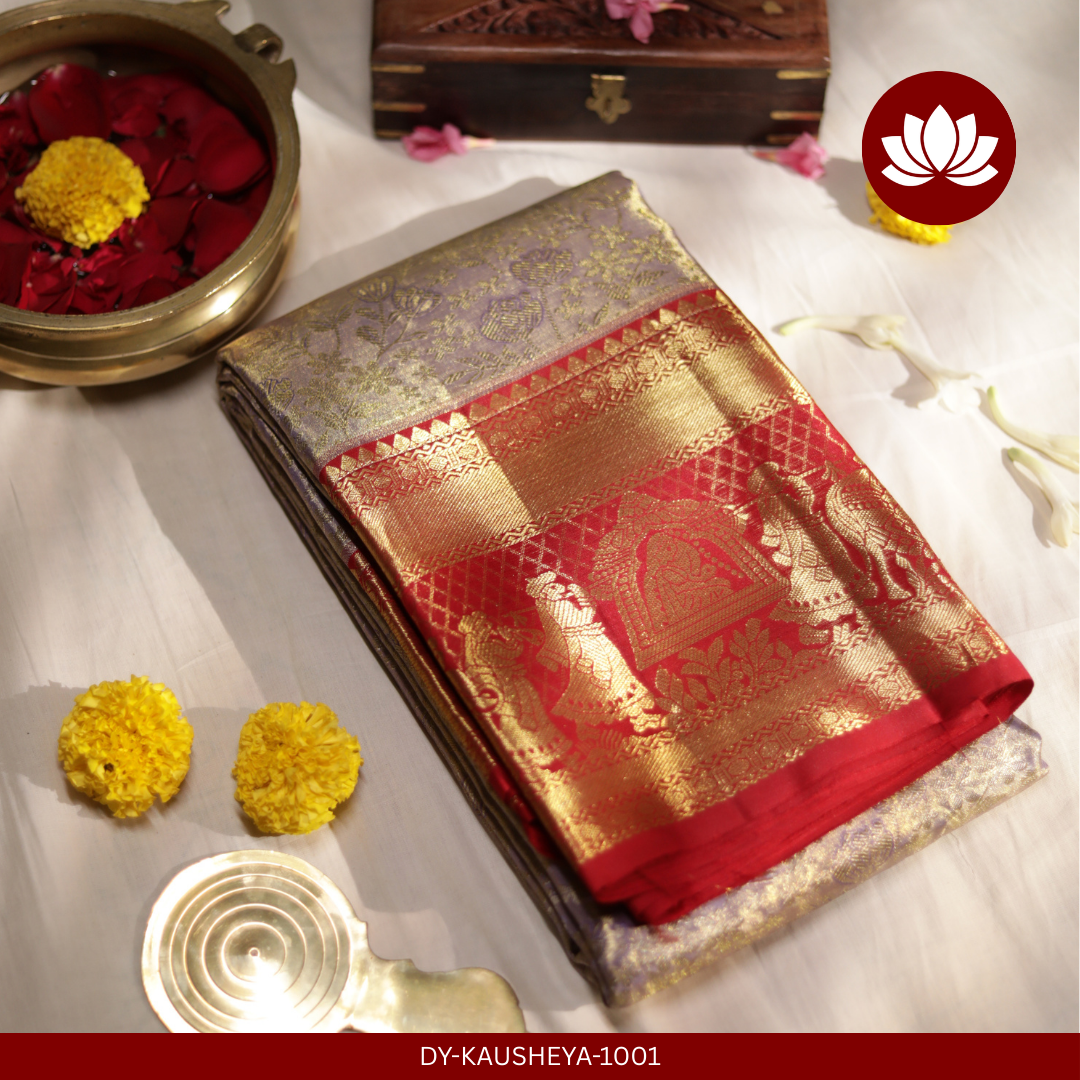 Vivaha Series: Lilac Silk Tissue Saree with Red Kalyana Border