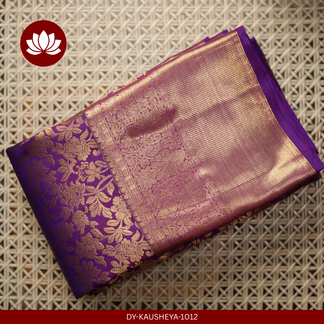 Purple Pure Silk Saree with Thick Gold Border