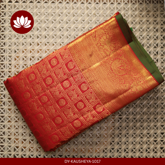 Red Pure Silk Saree with Peacock and Chakra Body