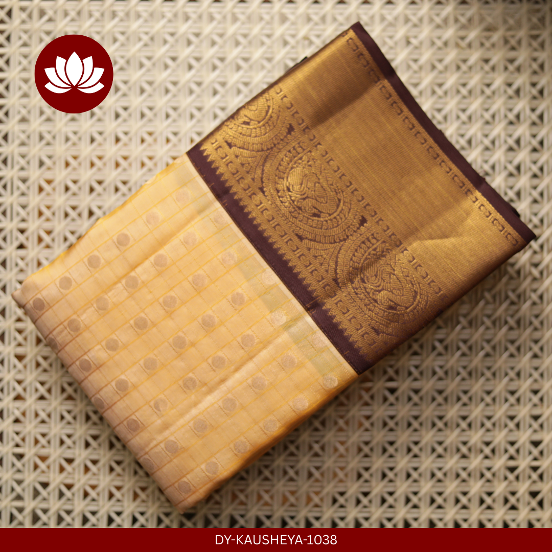 Cream Pure Silk Saree with Brown Border