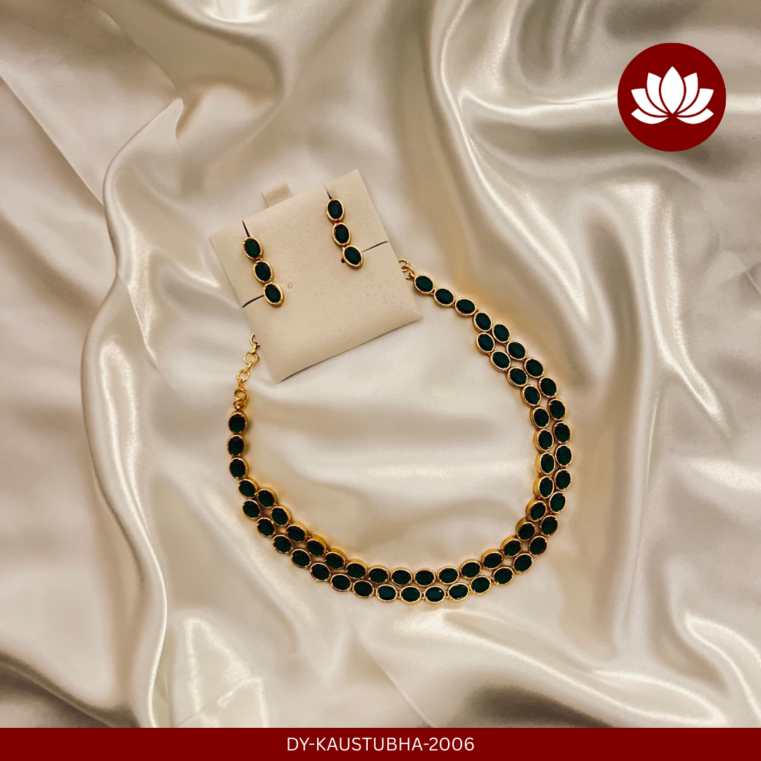 Aadhunika Series: Emerald 2 Layer Necklace and Earring Set