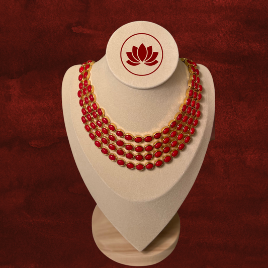 Aadhunika Series: Red 4 Layer Necklace and Earring Set