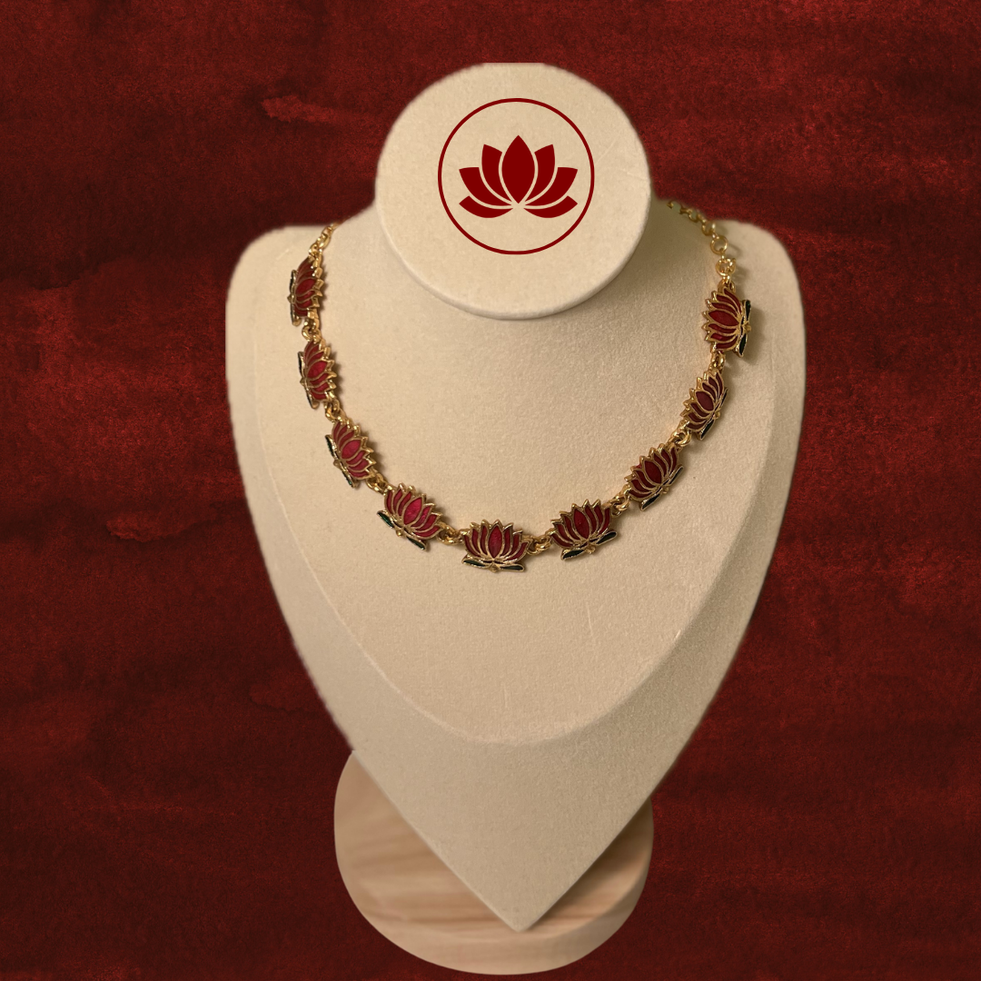 Tamara Series: Pink Lotus Enamel Minimal Necklace and Earring Set