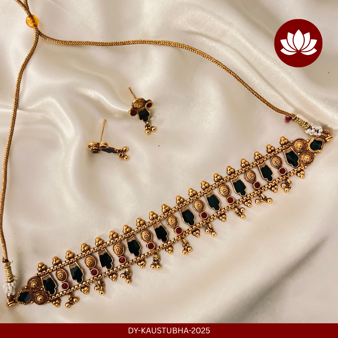 Parampara Series: Traditional Green Palakka Choker and Earring Set