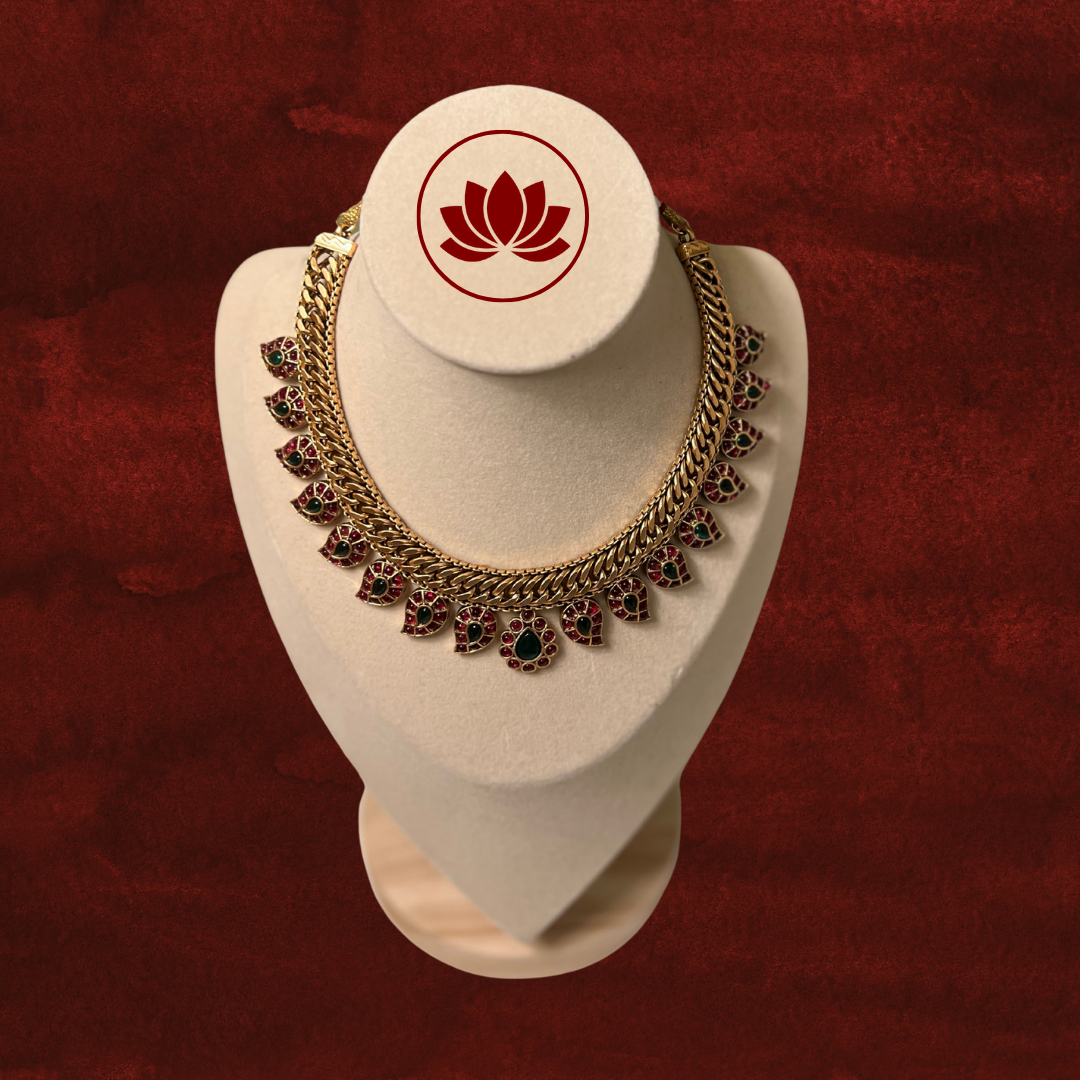 Parampara Series: Traditional Ruby Stone in Mango Design Necklace and Earring Set