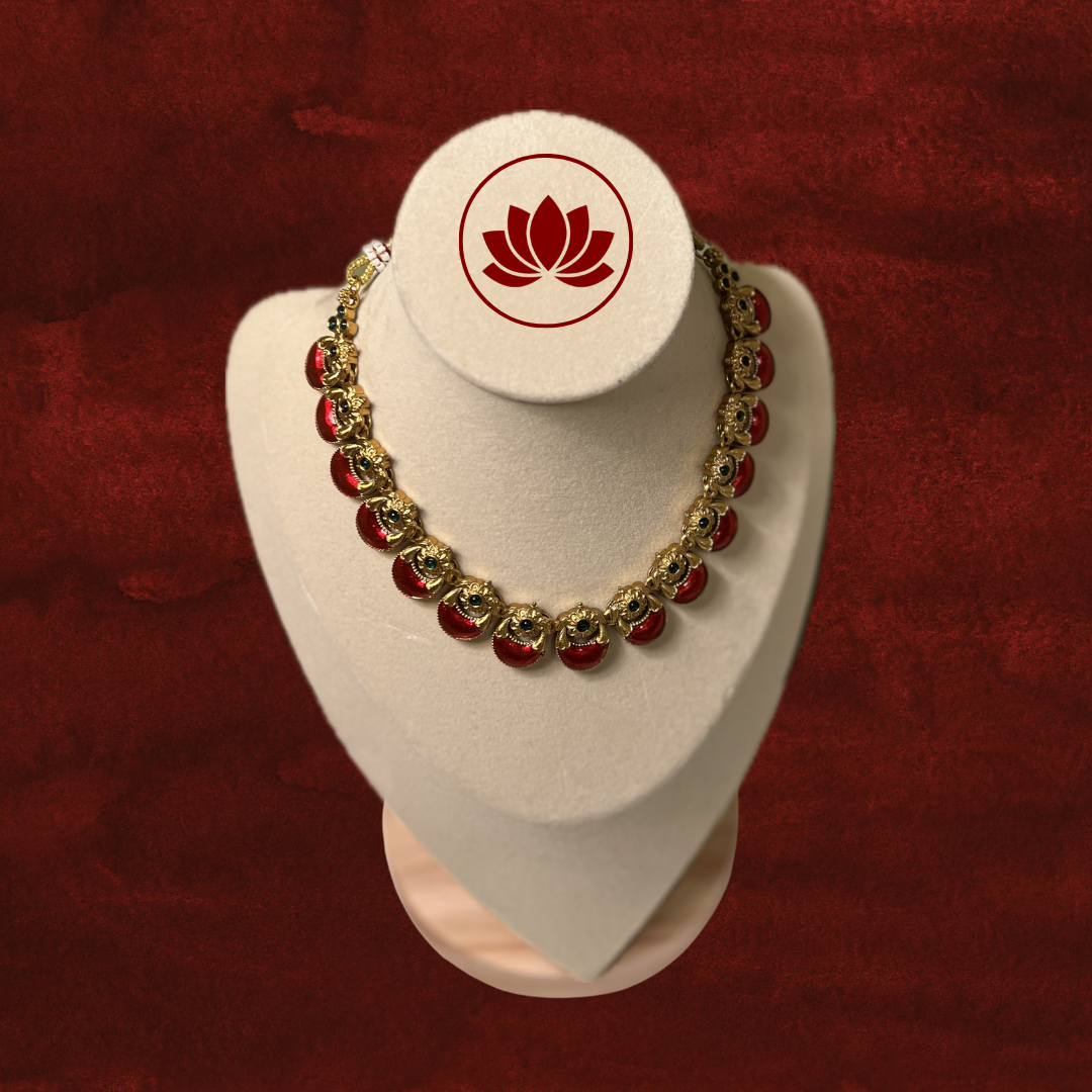 Chandra Series: Traditional Rubel Enamel Palakka Moon Necklace and Earring Set