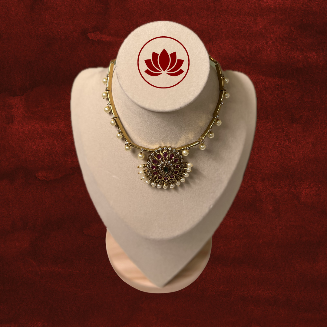 Soundarya Series: Kemp with Pearl Hanging Necklace and Earring Set