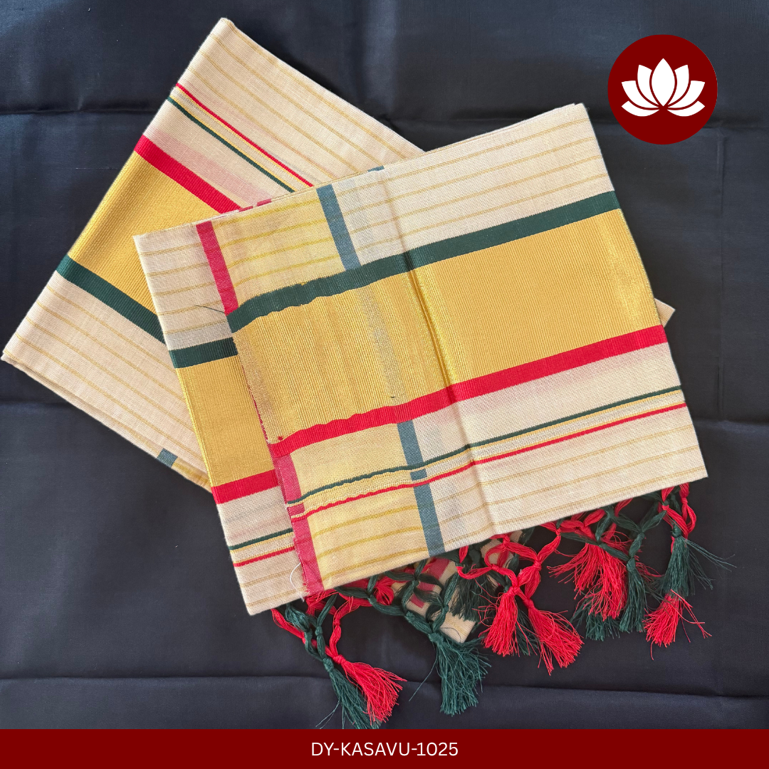 Kasavu Series: Golden lined Set mund with Red and Green Combo 2.8m