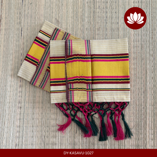Kasavu Series: Golden Lines Dark Pink, Dark Green and Dark Maroon Combo 2.8m