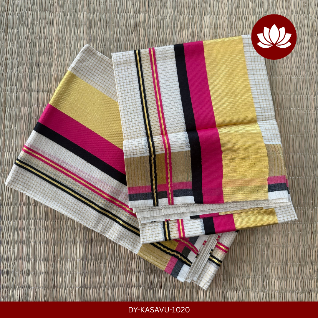 Kasavu Series: Checked Set Mund Dark Pink and Black with Kasavu Border 2.8m