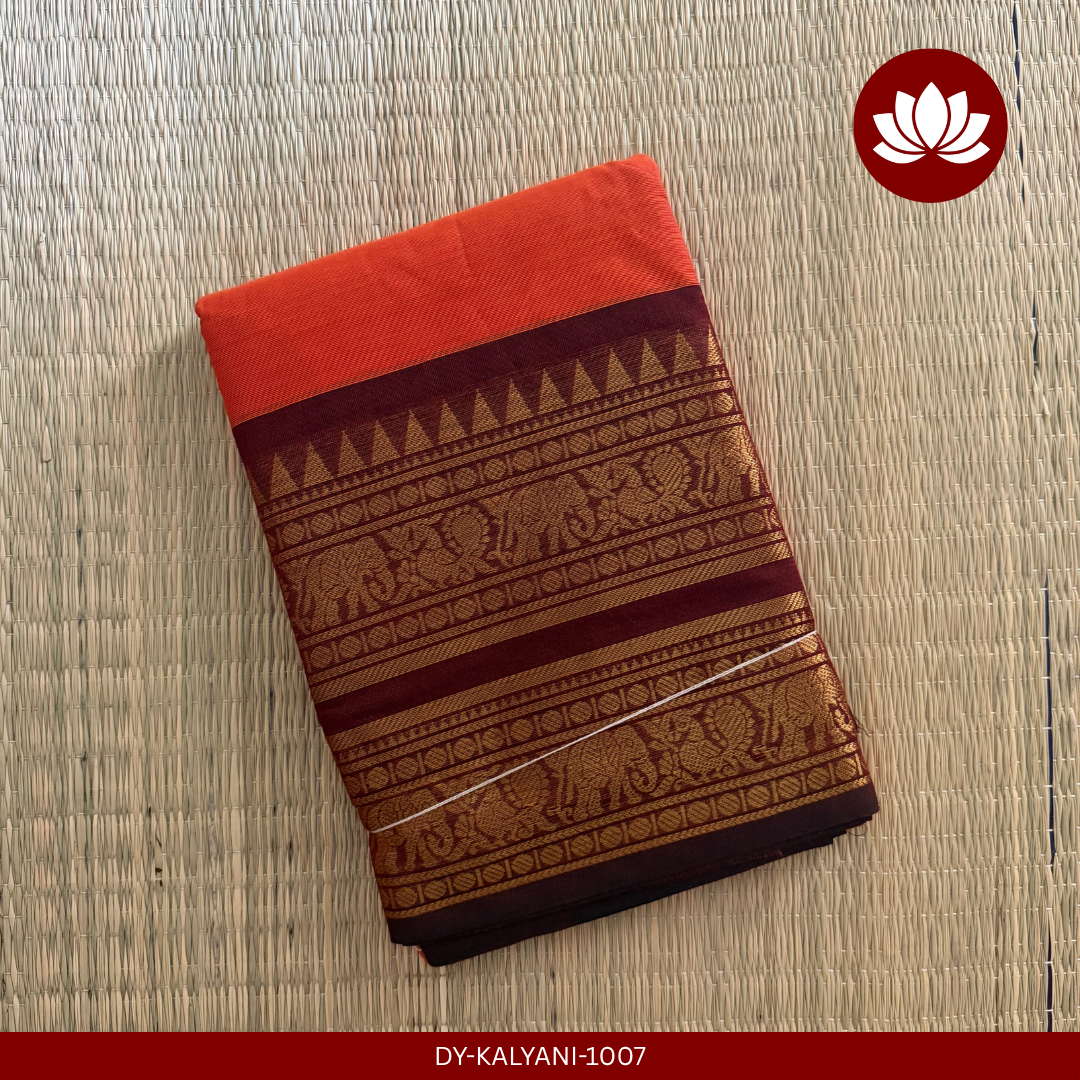 Rekha Series: Burnt orange and Maroon Colour Cotton Saree