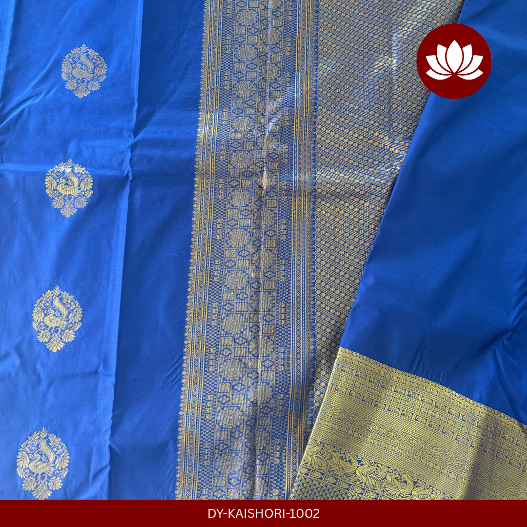 Parampara Series: Royal Blue Colour Kachipuram Semi Silk Saree With Peacock Motif