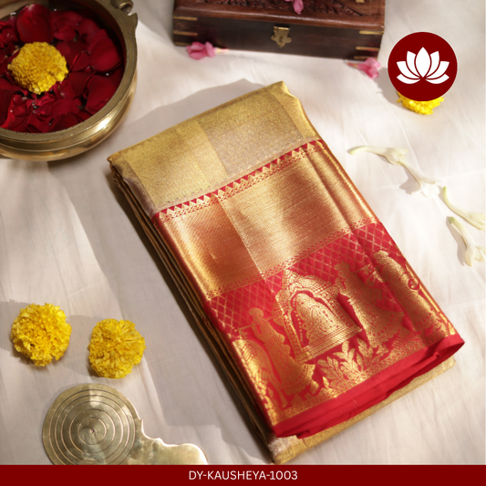 Vivaha Series: Cream Silk Tissue Saree with Red Kalyana Border
