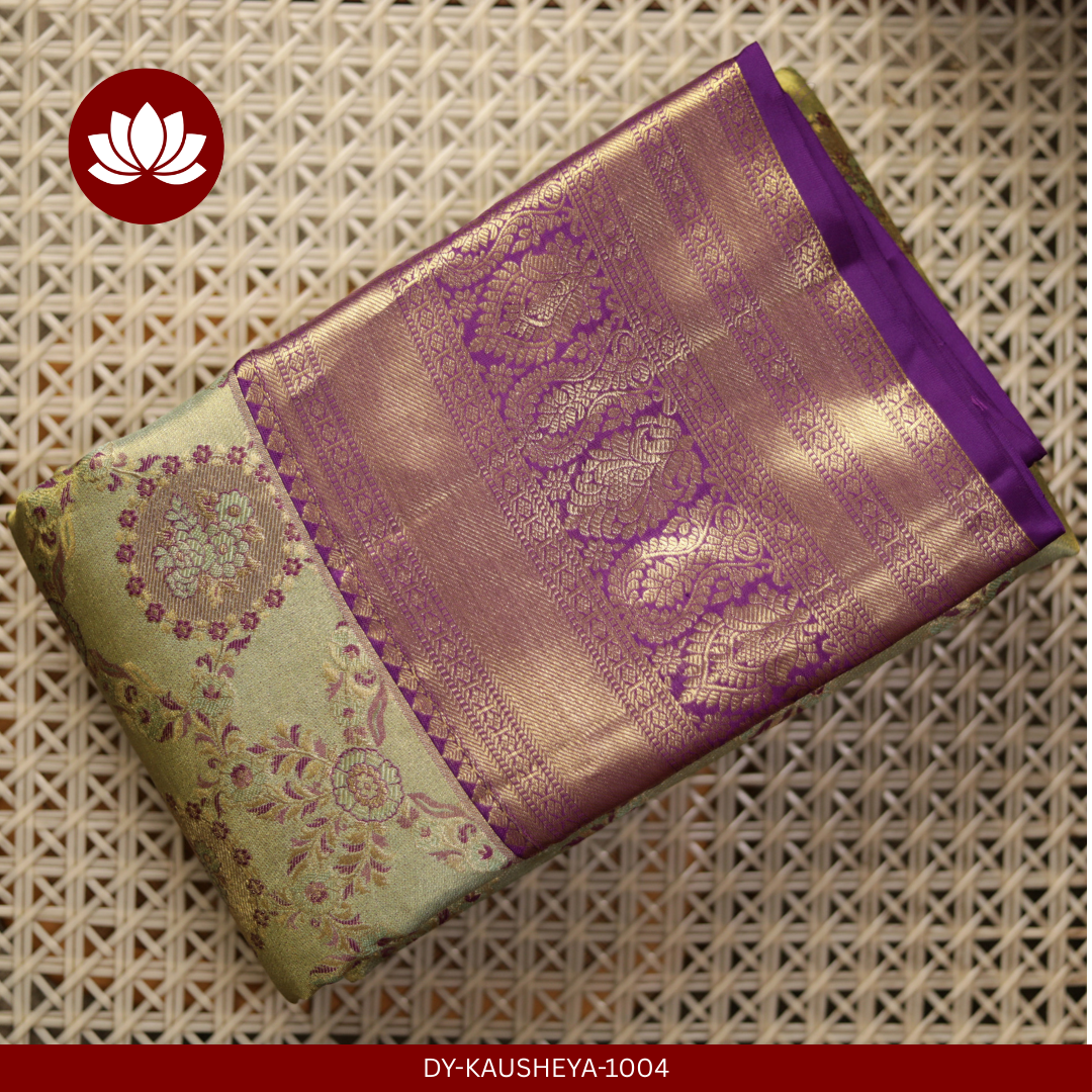  Mint Green Silk Tissue Saree with Magenta Border