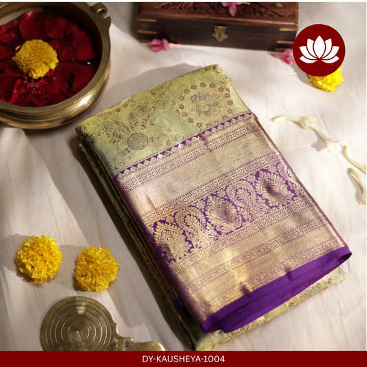 Vivaha Series: Mint Green Silk Tissue Saree with Magenta Border
