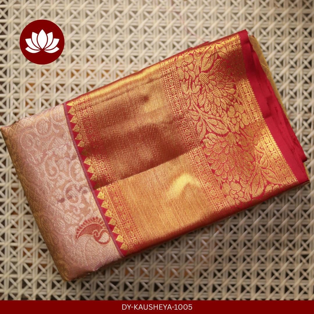  Cream Silk Tissue Saree with Red Border