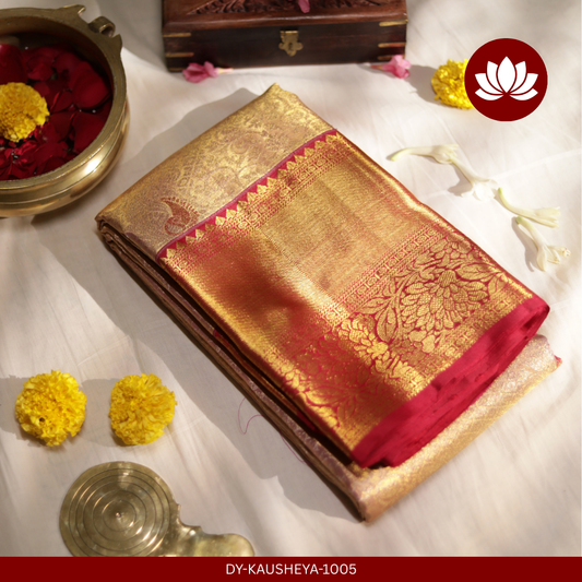 Vivaha Series: Cream Silk Tissue Saree with Red Border
