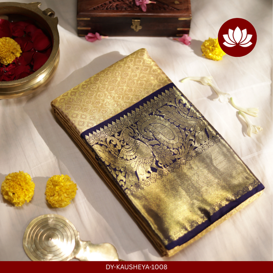 Vivaha Series: Off-White Silk Tissue Saree with Indigo Peacock Border