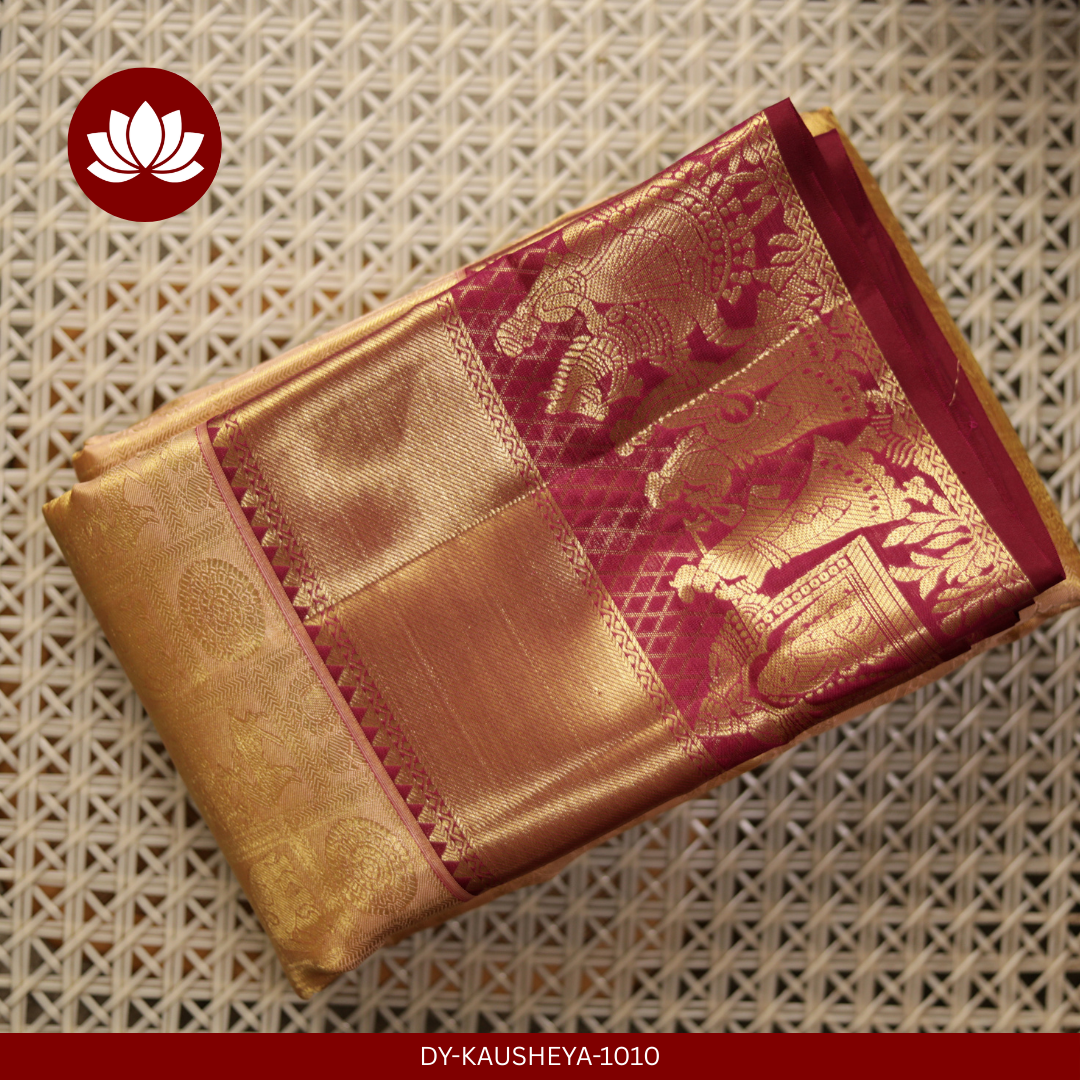  Cream Silk Tissue Saree with Dark Pink Kalyana Border