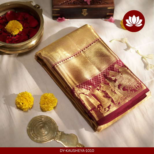 Vivaha Series: Cream Silk Tissue Saree with Dark Pink Kalyana Border