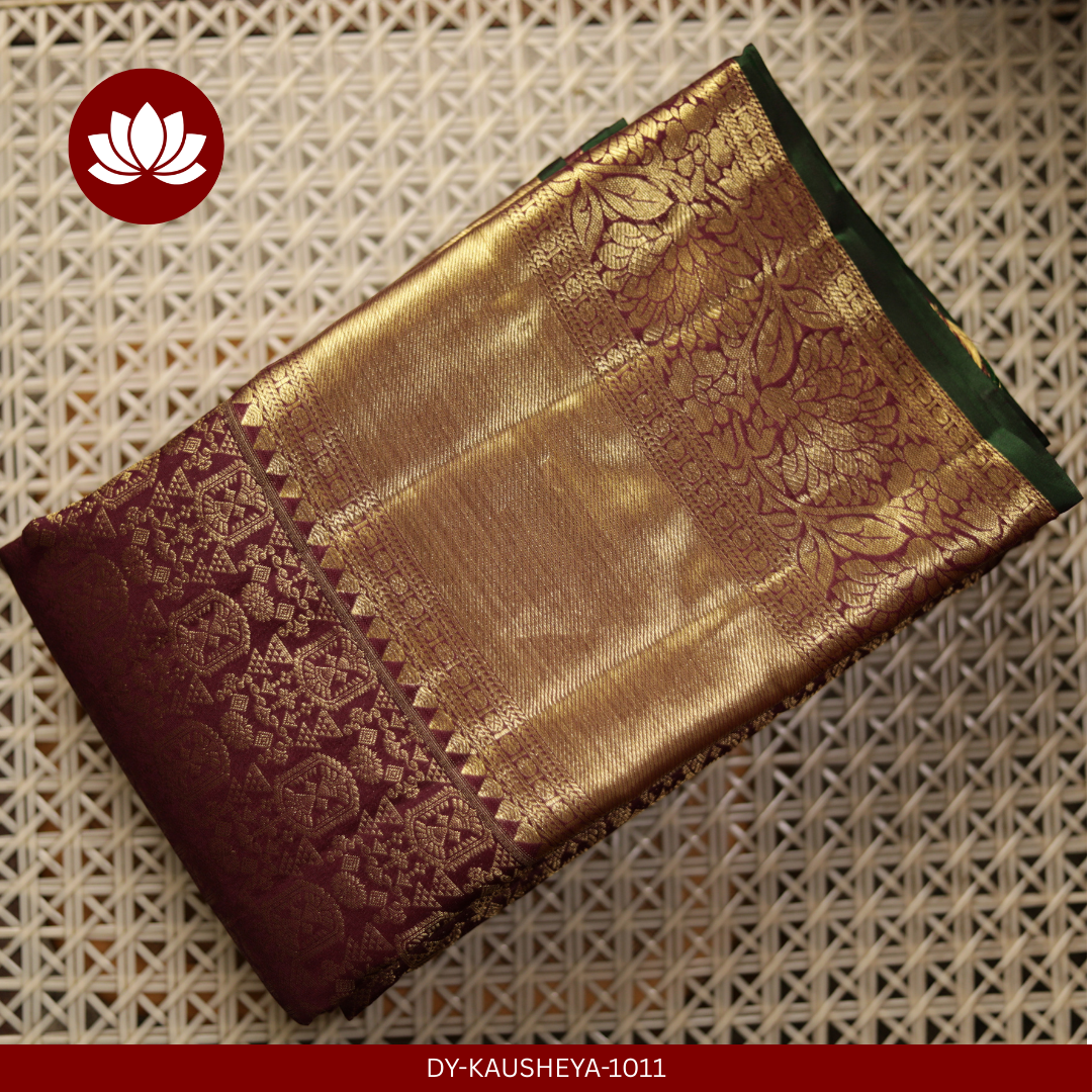  Purple Pure Silk Saree with Heavy Gold Border