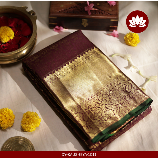 Vivaha Series: Purple Pure Silk Saree with Heavy Gold Border