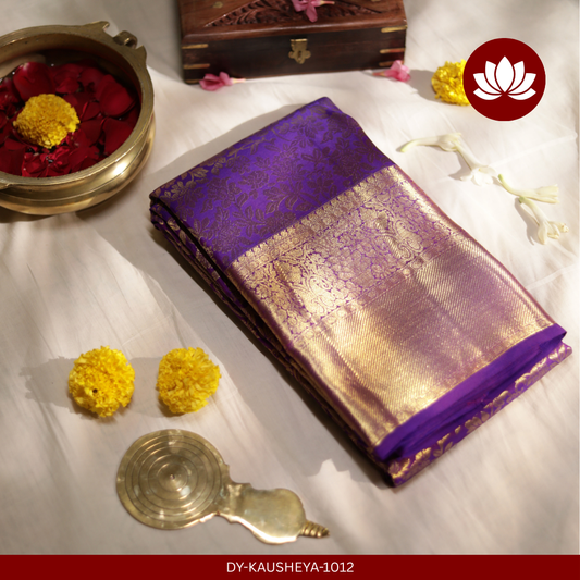 Vivaha Series: Purple Pure Silk Saree with Thick Gold Border