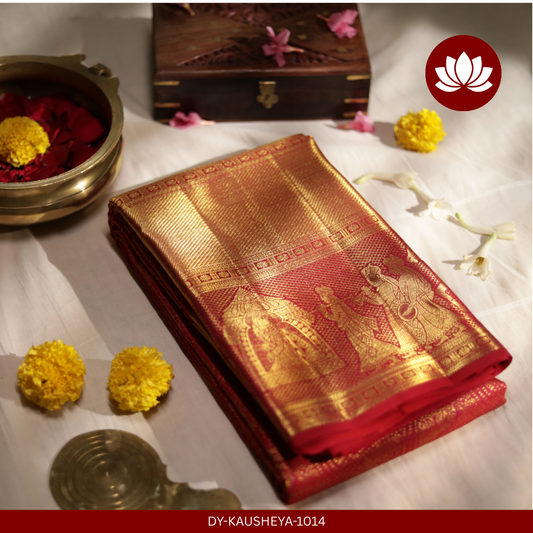 Vivaha Series: Red Pure Silk Saree with Silver-Gold Kalyana Border