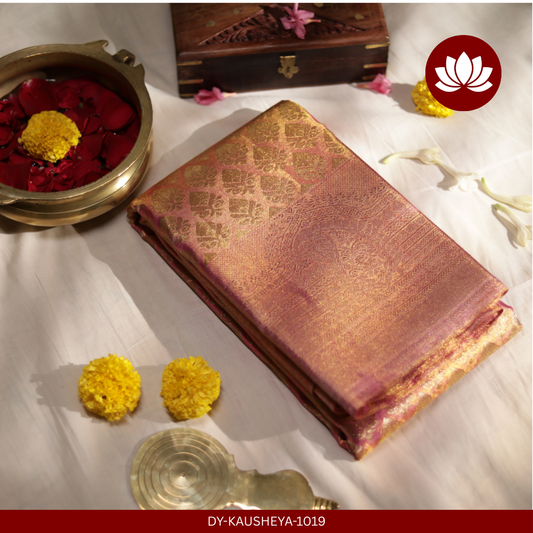 Vichitra Series: Pink Shaded Pure Silk Saree with Leaf Pattern