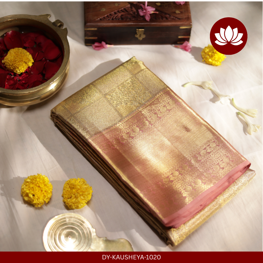 Vichitra Series: Off-White Pure Silk Saree with Tree Pattern