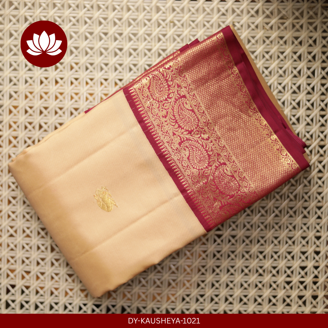 Cream Pure Silk Saree with Dark Pink Border