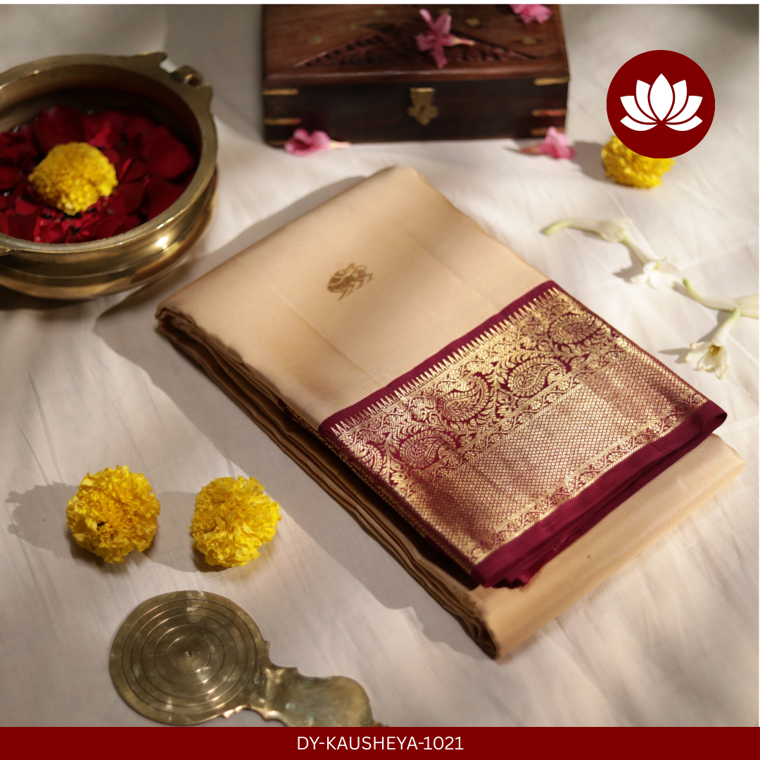 Ananta Series: Cream Pure Silk Saree with Dark Pink Border