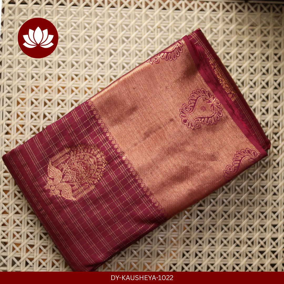  Dark Purple Pure Silk Saree with Bronze-Gold Border