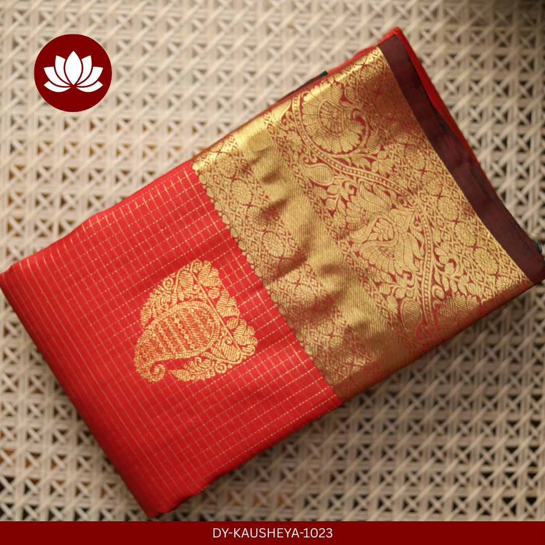  Red Pure Silk Saree with Gold Border