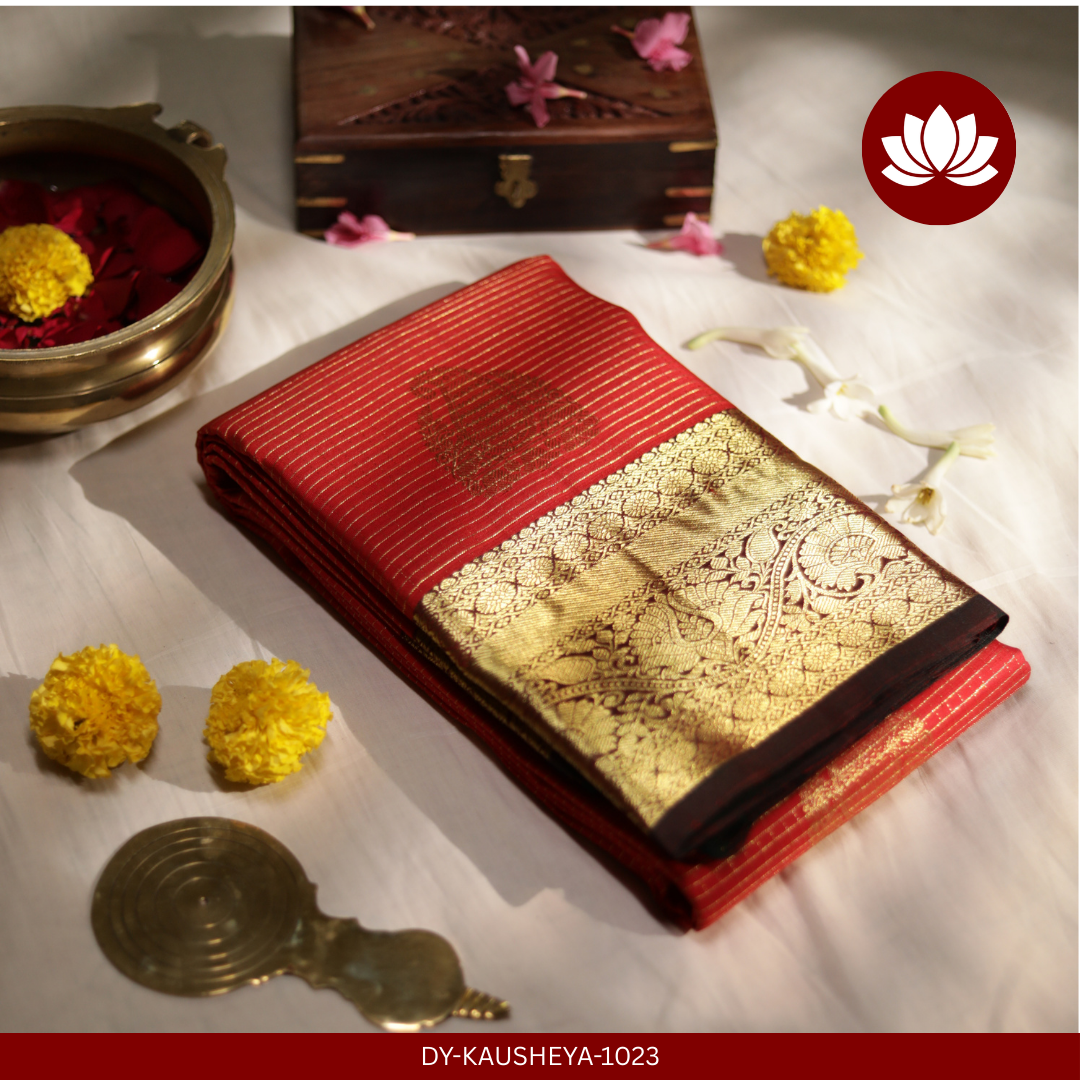Parampara Series: Red Pure Silk Saree with Gold Border