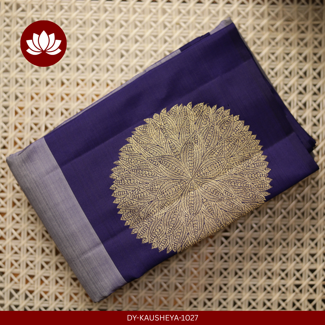  Deep Periwinkle Pure Silk Saree with Thick Indigo Border