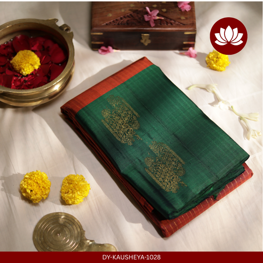 Dvimaya Series: Dual-Tone Saree in Dark Orange and Dark Green