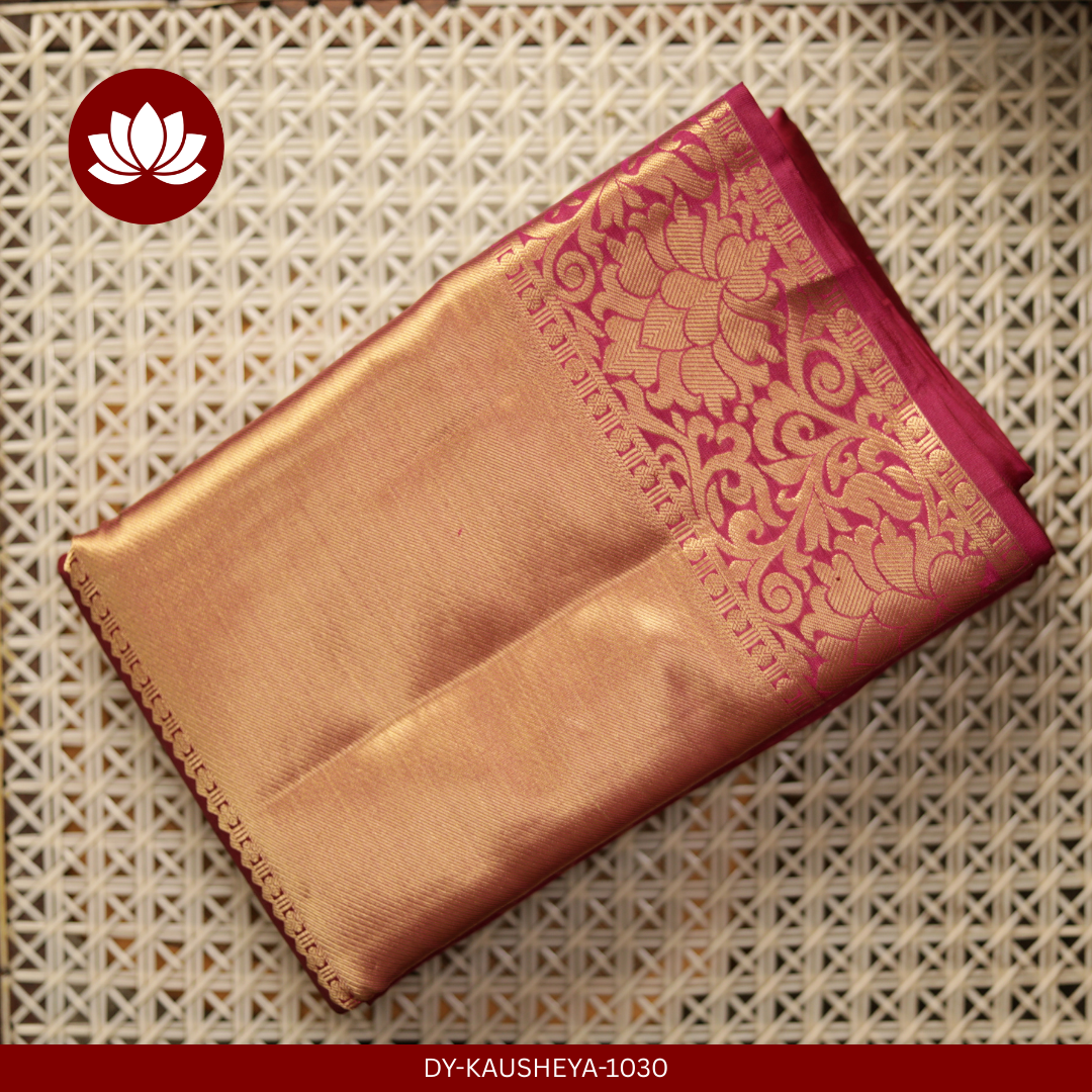  Dark Pink Pure Silk Saree with a Thick Border