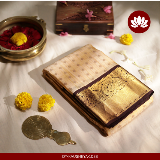 Rekha Series: Cream Pure Silk Saree with Brown Border
