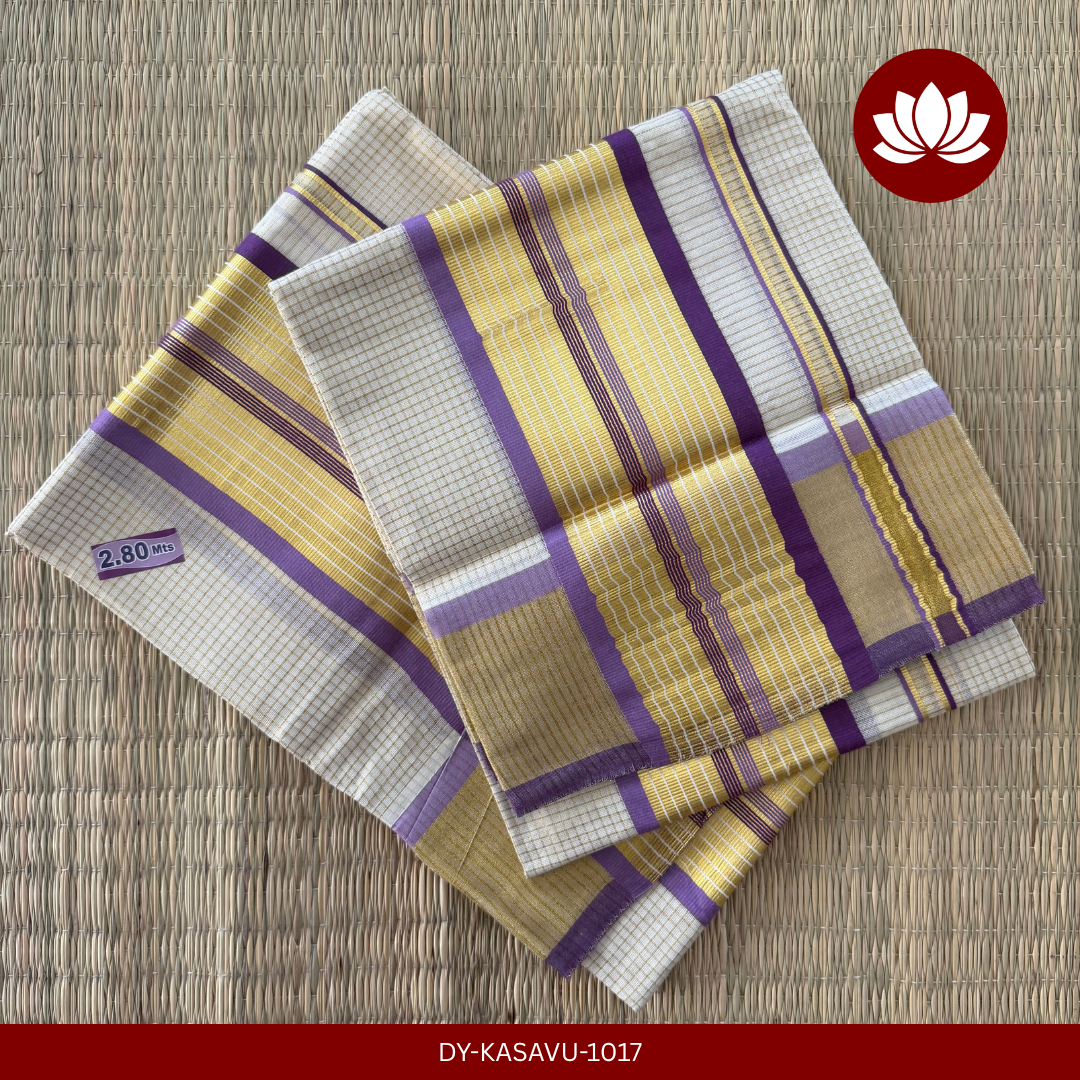 Kasavu Series: Micro Check Set Mund Violet and Lilac with Kasavu Border 2.8m