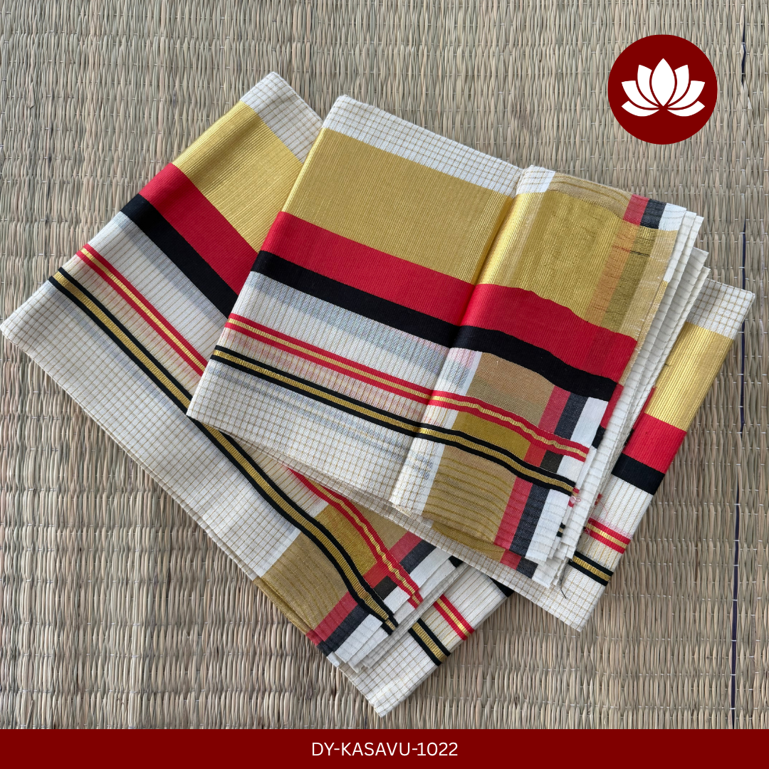 Kasavu Series: Checked  Set Mund Red and Black with Kasavu Border 2.8m