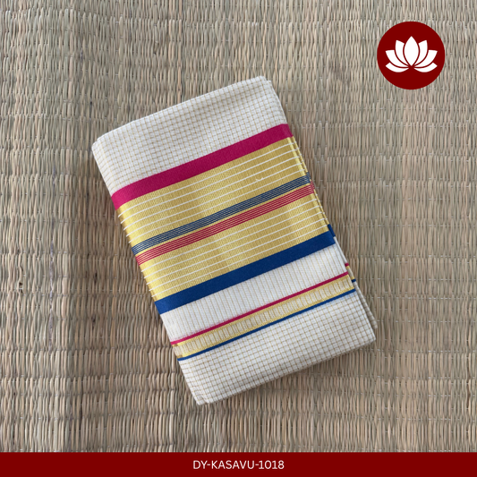 Kasavu Series: Micro Check Set Mund Blue and Red with Kasavu Border 2.8m