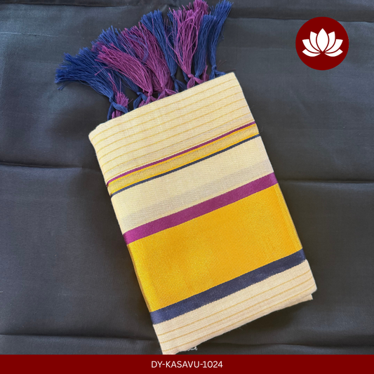 Kasavu Series: Golden Lined Violet and Dark Blue Kasavu Set Mund 2.8m