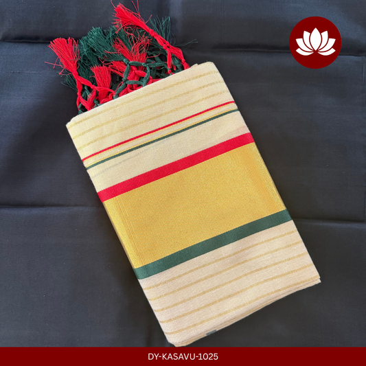 Kasavu Series: Golden lined Set mund with Red and Green Combo 2.8m