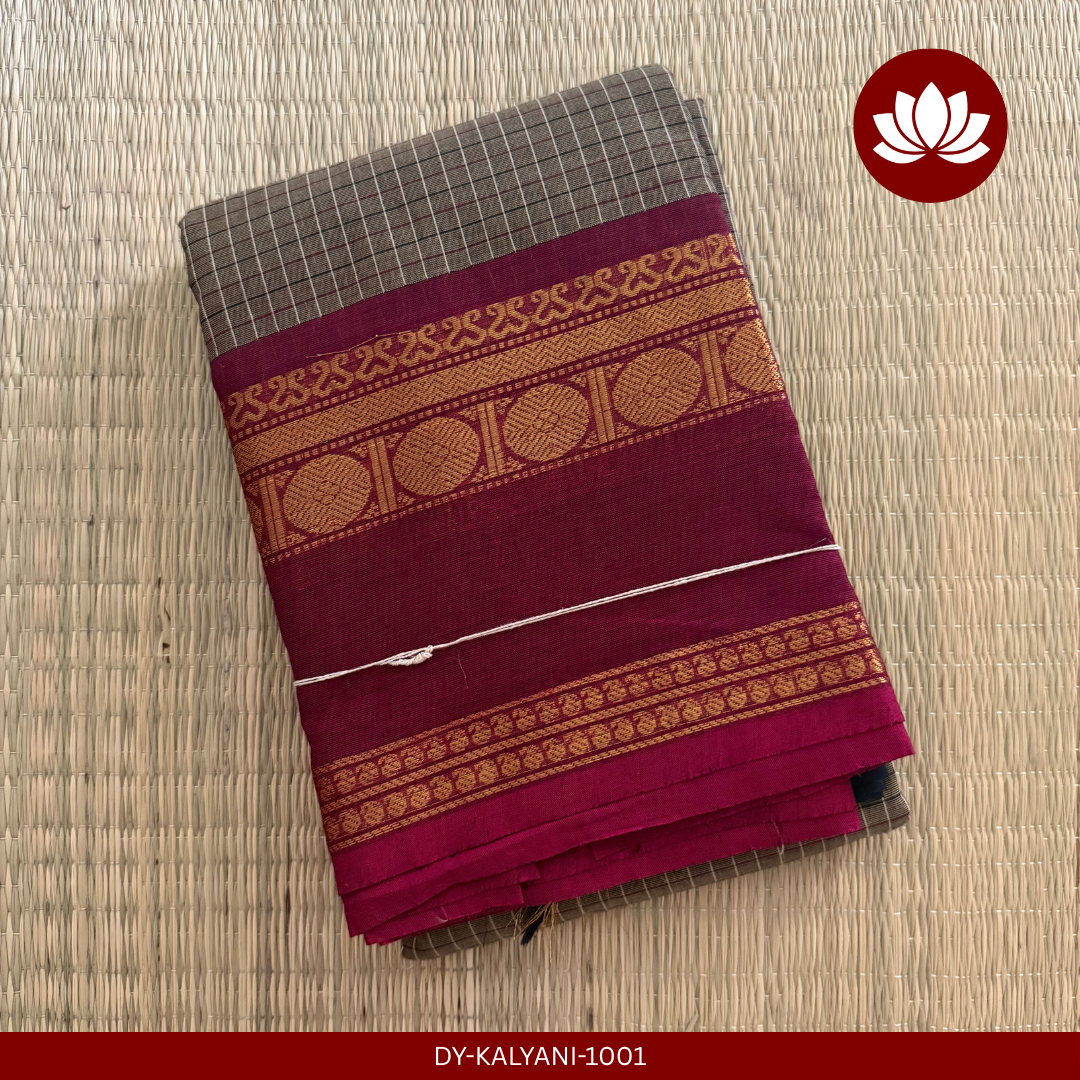 Rekha Series: Black and Maroon Border Cotton Saree with Check Print