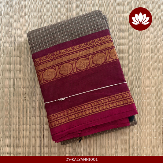 Rekha Series: Black and Maroon Border Cotton Saree with Check Print