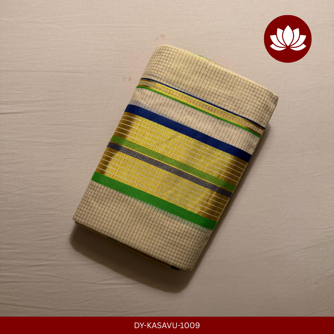 Kasavu Series:Micro check Set Mund Green and Blue Kara,Single,2.8m