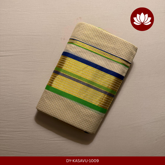 Kasavu Series:Micro check Set Mund Green and Blue Kara,Single,2.8m