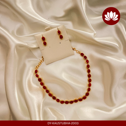 Aadhunika Series: Red Necklace and Earring Set