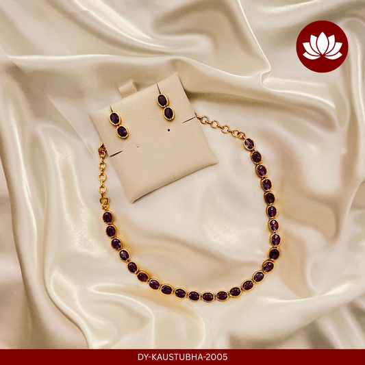 Aadhunika Series: Dark Purple Necklace and Earring Set